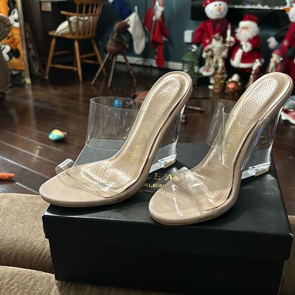 Azalea Wang.  Darling.  Nude/Clear Patent Block Heels. Size 6. - Picture 1 of 12